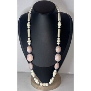 Vintage Cottagecore Pink Marbled Acrylic Bead Necklace 25" Retro Chic